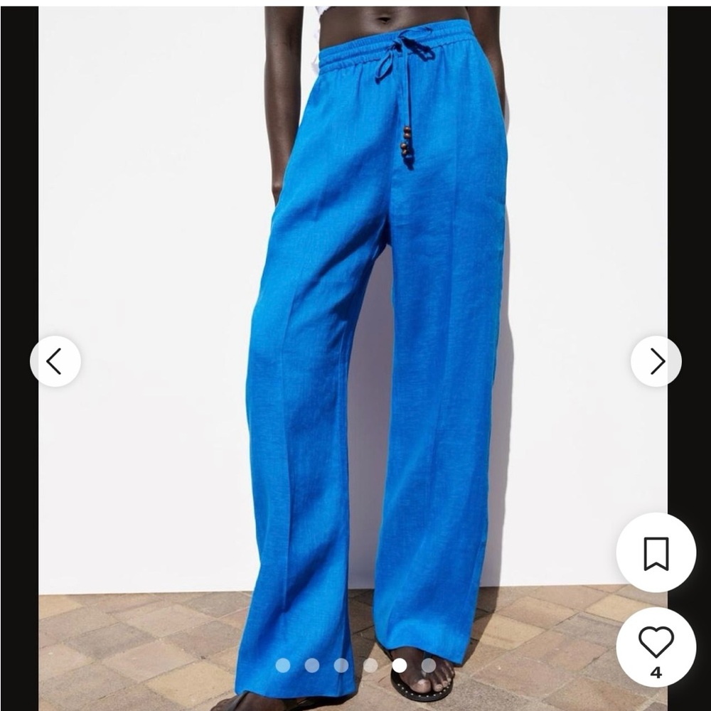 Zara blue linen blend pants